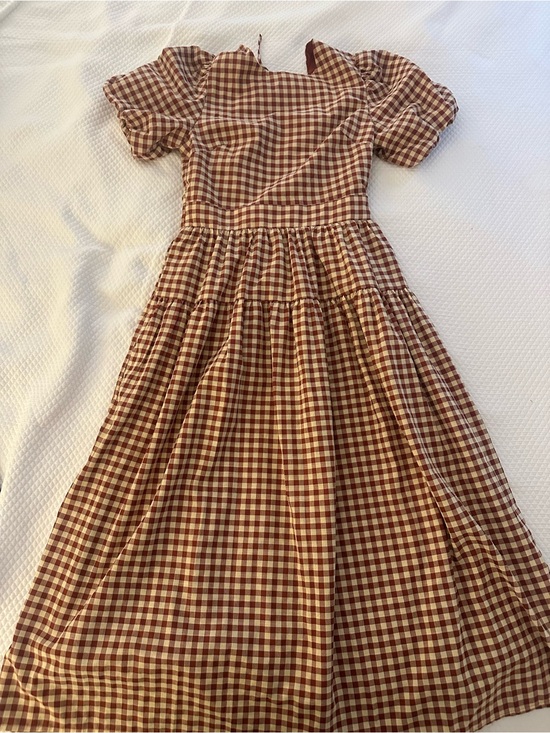 En Saison Dresses & Skirts - En Saison Rust & Cream Gingham Puff Sleeve Dress